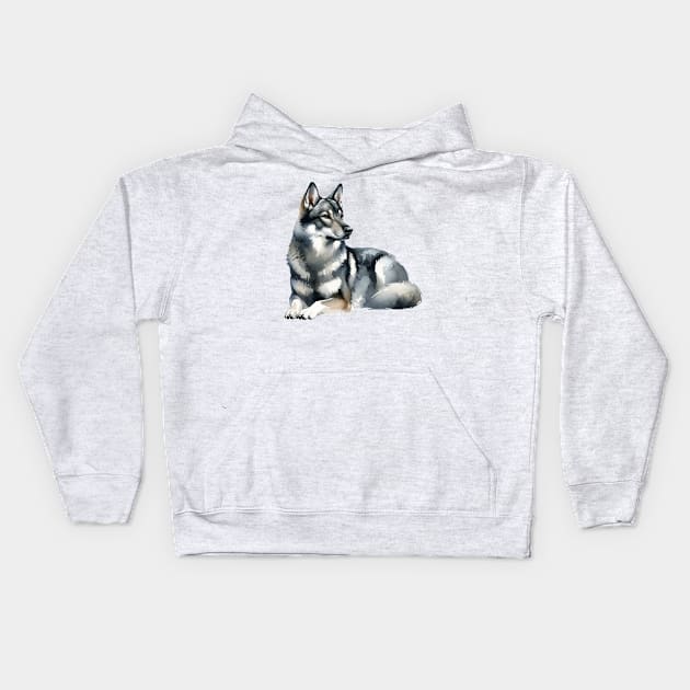 Norwegian Elkhound Watercolor - Beautiful Dog Kids Hoodie by Edd Paint Something